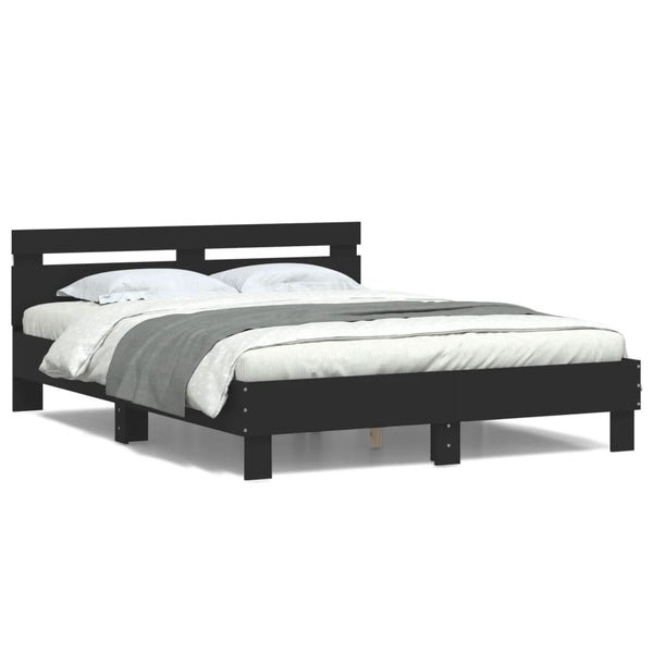 vidaXL Bed Frame with Headboard LED Light Black 140x200 cm