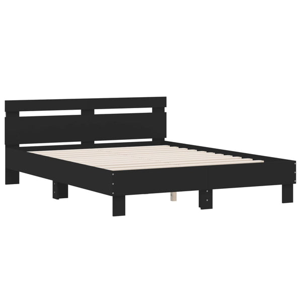 vidaXL Bed Frame with Headboard LED Light Black 140x200 cm