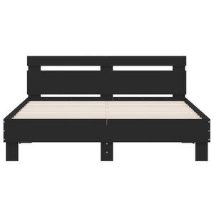 vidaXL Bed Frame with Headboard LED Light Black 140x200 cm
