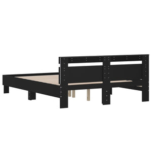 vidaXL Bed Frame with Headboard LED Light Black 140x200 cm