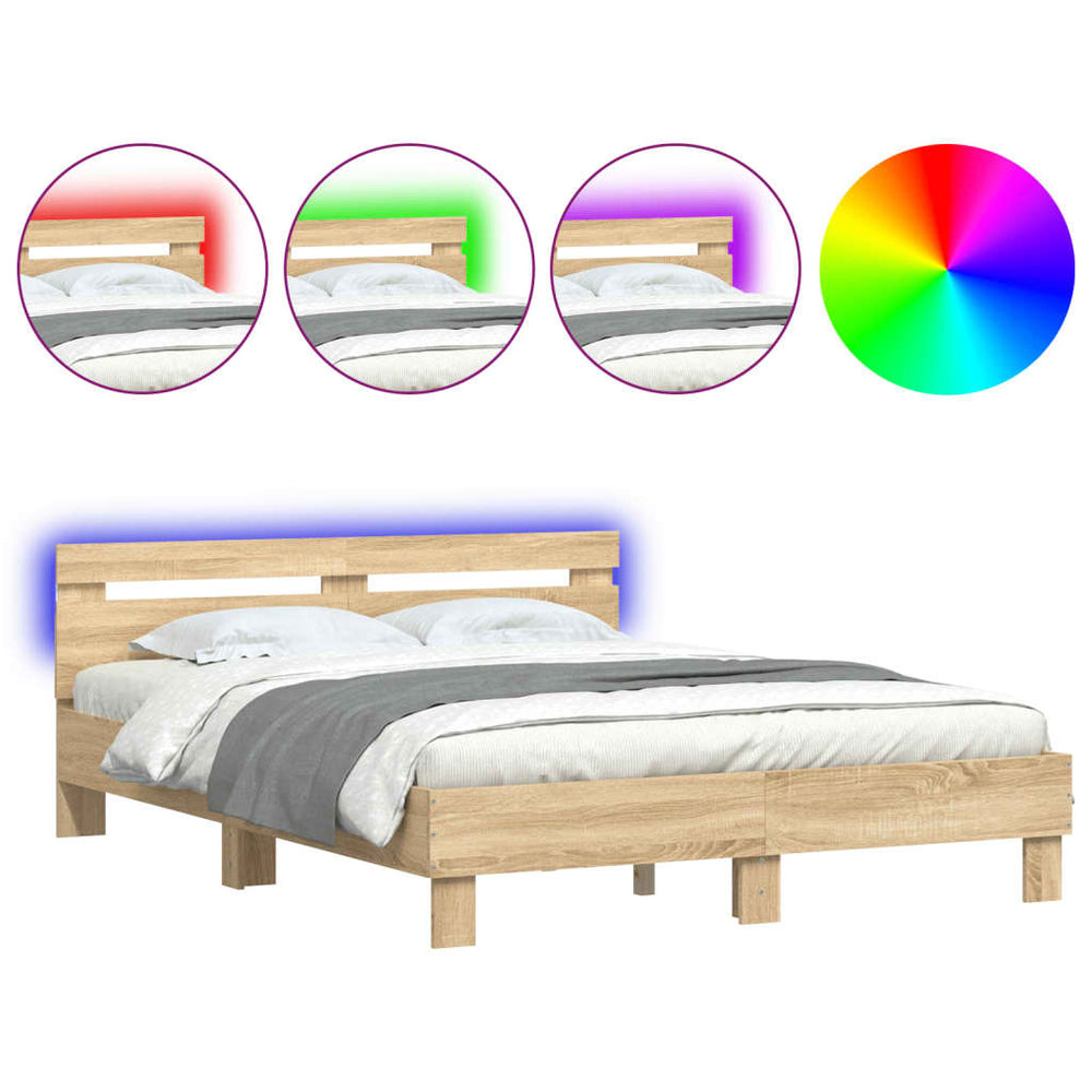 vidaXL Bed Frame with Headboard LED Lighting Sonoma Oak 140x200cm