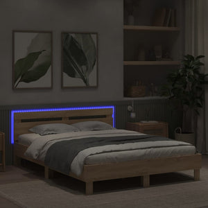 vidaXL Bed Frame with Headboard LED Lighting Sonoma Oak 140x200cm