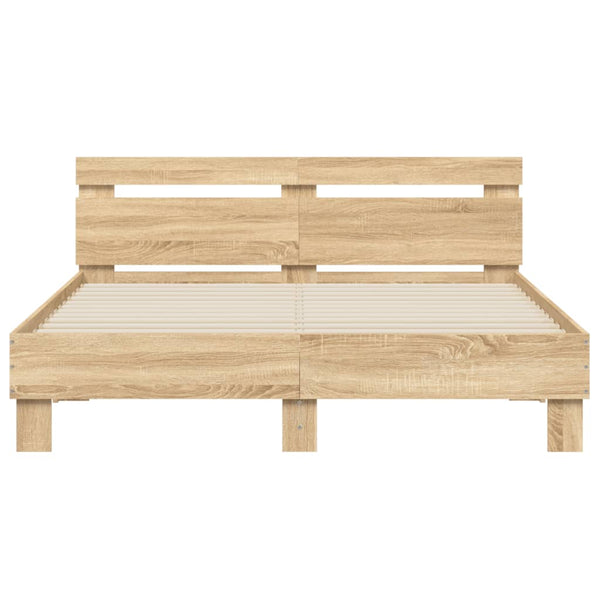 vidaXL Bed Frame with Headboard LED Lighting Sonoma Oak 140x200cm