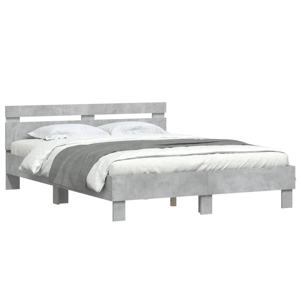 vidaXL Bed Frame with Headboard LED Lighting Concrete Grey 140x200 cm