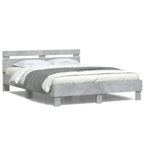 vidaXL Bed Frame with Headboard LED Lighting Concrete Grey 140x200 cm