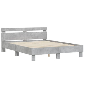 vidaXL Bed Frame with Headboard LED Lighting Concrete Grey 140x200 cm