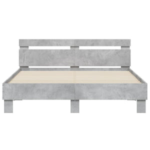 vidaXL Bed Frame with Headboard LED Lighting Concrete Grey 140x200 cm