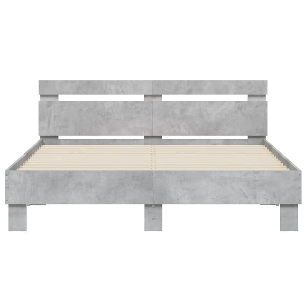 vidaXL Bed Frame with Headboard LED Lighting Concrete Grey 140x200 cm