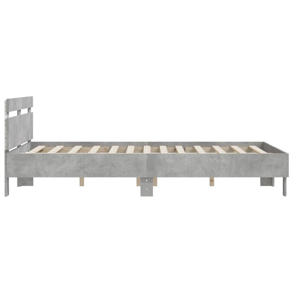 vidaXL Bed Frame with Headboard LED Lighting Concrete Grey 140x200 cm