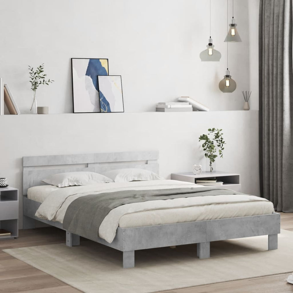 vidaXL Bed Frame with Headboard LED Lighting Concrete Grey 140x200 cm