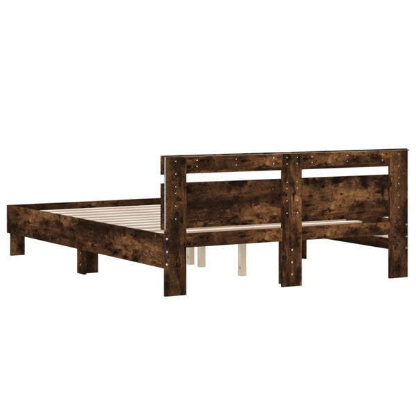 vidaXL Bed Frame with Headboard LED Lighting Smoked Oak 140x200 cm