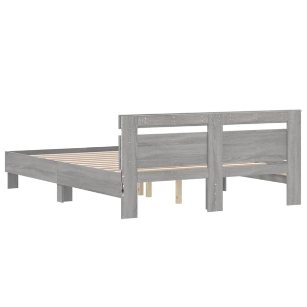 vidaXL Bed Frame with Headboard LED Lighting Grey Sonoma 140x200 cm