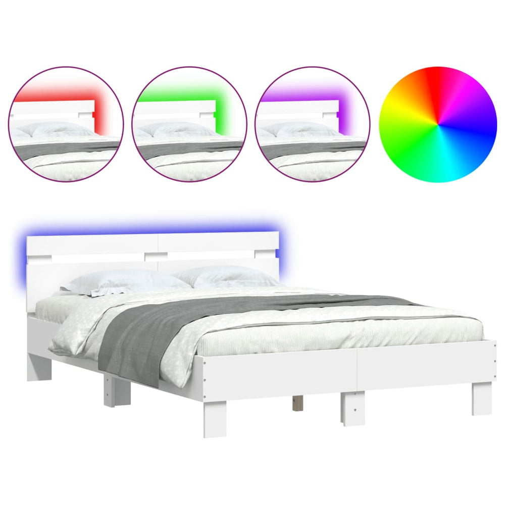 vidaXL Bed Frame with Headboard LED Light White 120x200 cm
