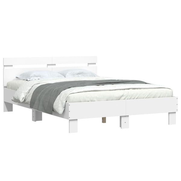 vidaXL Bed Frame with Headboard LED Light White 120x200 cm