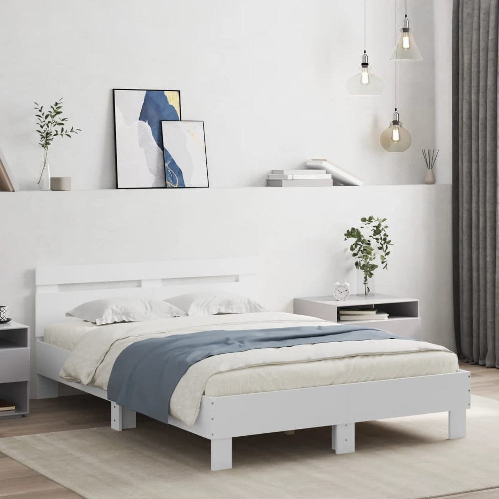 vidaXL Bed Frame with Headboard LED Light White 120x200 cm