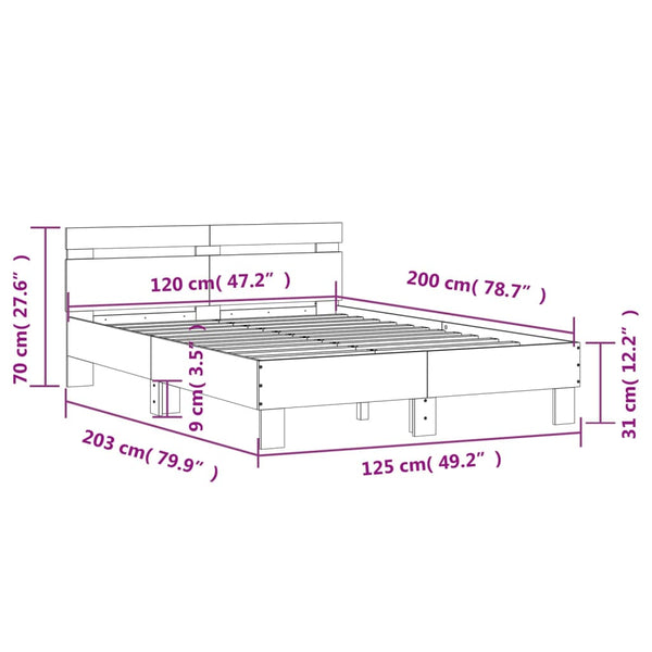 vidaXL Bed Frame with Headboard LED Lighting Sonoma Oak 120x200cm