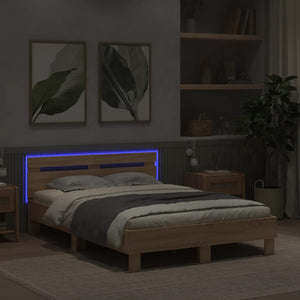 vidaXL Bed Frame with Headboard LED Lighting Sonoma Oak 120x200cm