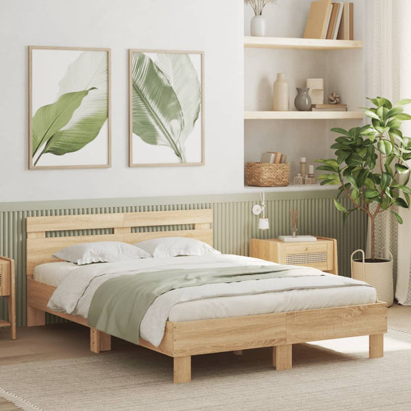 vidaXL Bed Frame with Headboard LED Lighting Sonoma Oak 120x200cm