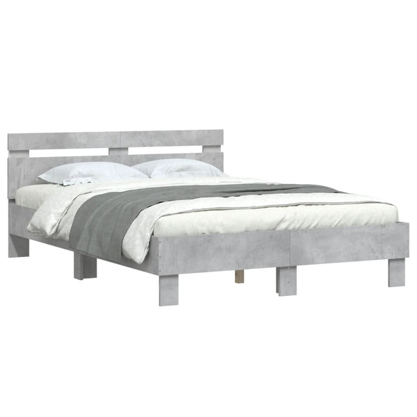 vidaXL Bed Frame with Headboard LED Lighting Concrete Gray 120x200 cm