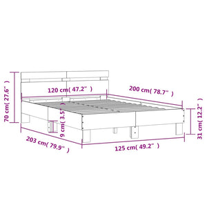 vidaXL Bed Frame with Headboard LED Lighting Concrete Gray 120x200 cm