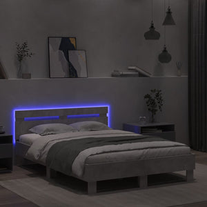 vidaXL Bed Frame with Headboard LED Lighting Concrete Gray 120x200 cm