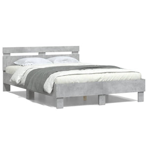 vidaXL Bed Frame with Headboard LED Lighting Concrete Gray 120x200 cm