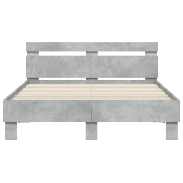 vidaXL Bed Frame with Headboard LED Lighting Concrete Gray 120x200 cm