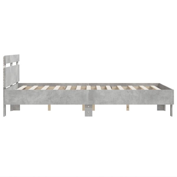 vidaXL Bed Frame with Headboard LED Lighting Concrete Gray 120x200 cm