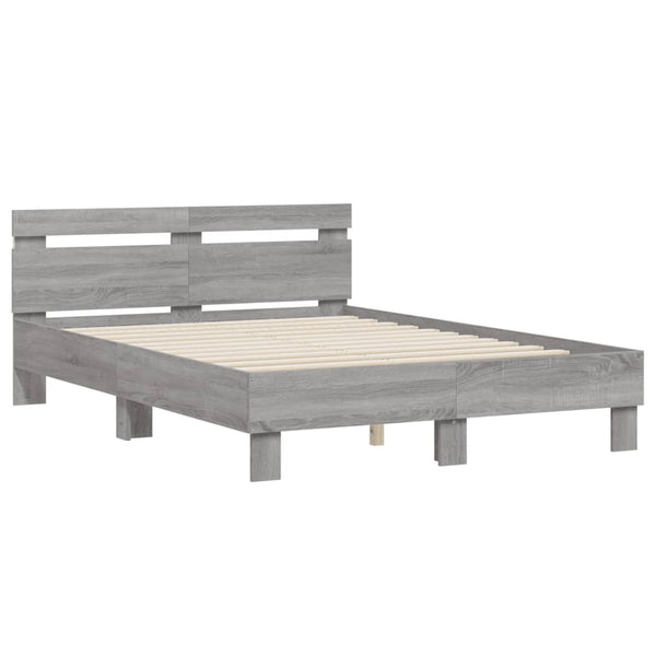 vidaXL Bed Frame with Headboard LED Lighting Grey Sonoma 120x200 cm
