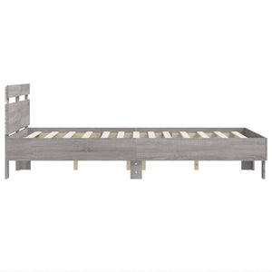 vidaXL Bed Frame with Headboard LED Lighting Grey Sonoma 120x200 cm