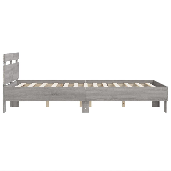 vidaXL Bed Frame with Headboard LED Lighting Grey Sonoma 120x200 cm