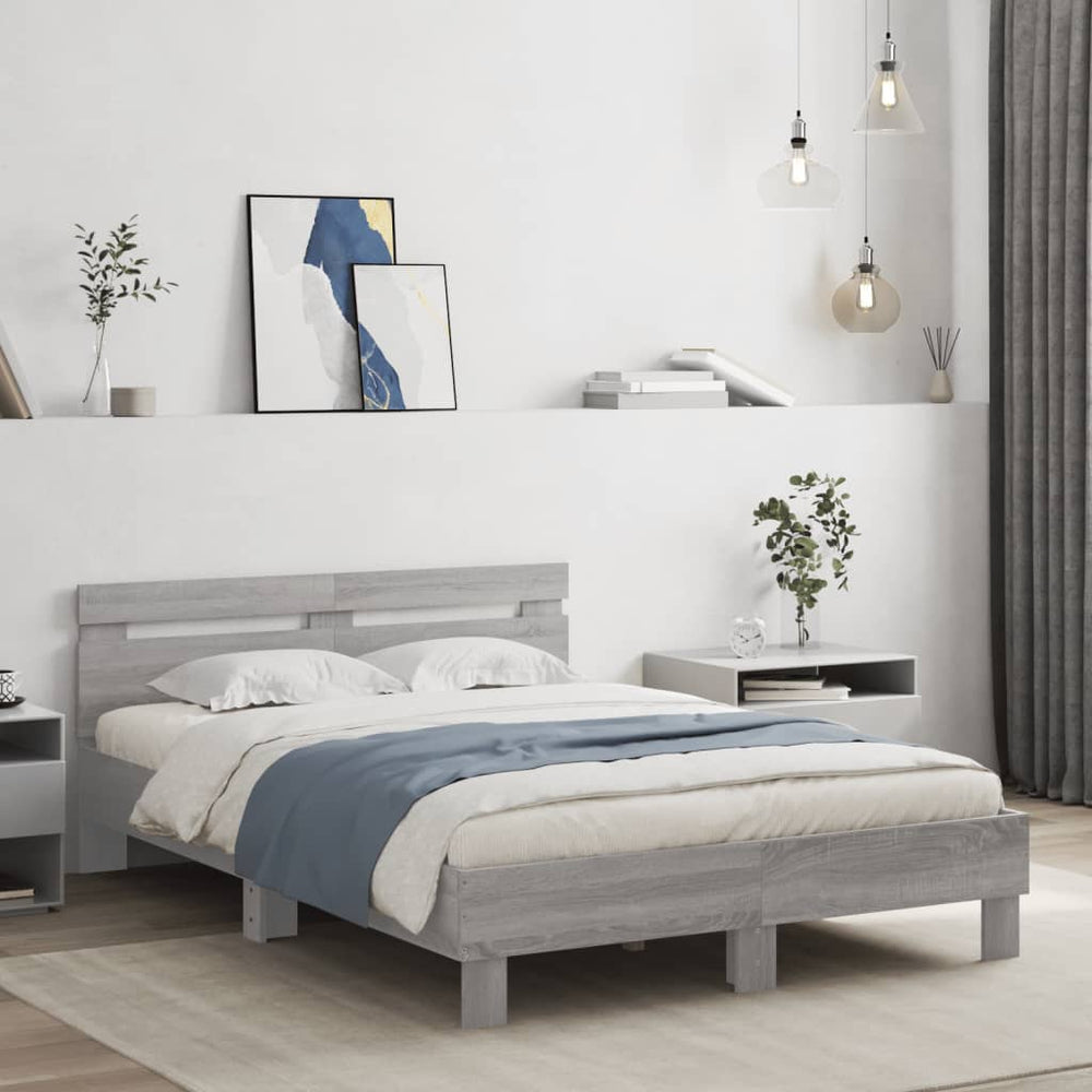 vidaXL Bed Frame with Headboard LED Lighting Grey Sonoma 120x200 cm
