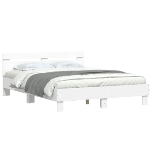 vidaXL Bed Frame with Headboard LED Lighting White 140x190 cm