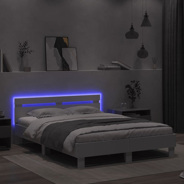 vidaXL Bed Frame with Headboard LED Lighting White 140x190 cm