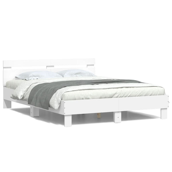 vidaXL Bed Frame with Headboard LED Lighting White 140x190 cm