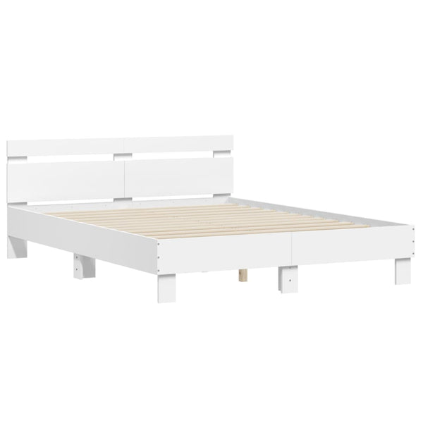 vidaXL Bed Frame with Headboard LED Lighting White 140x190 cm