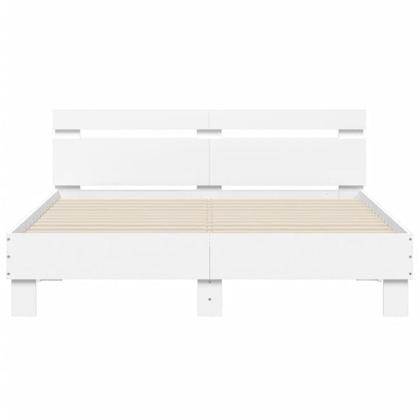 vidaXL Bed Frame with Headboard LED Lighting White 140x190 cm
