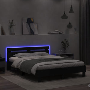 vidaXL Bed Frame with Headboard LED Lighting Black 140x190 cm