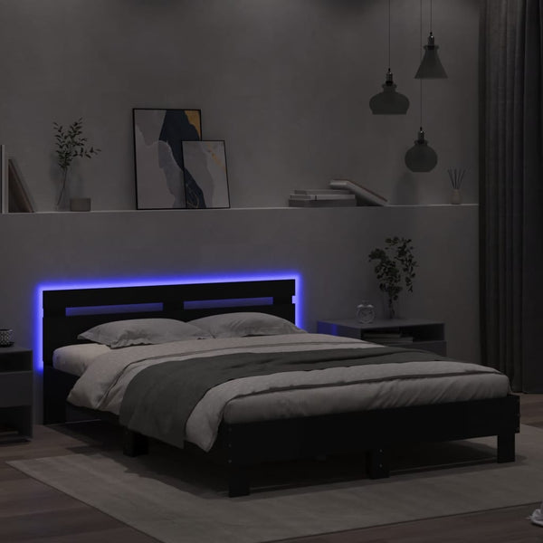 vidaXL Bed Frame with Headboard LED Lighting Black 140x190 cm