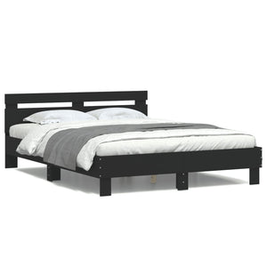vidaXL Bed Frame with Headboard LED Lighting Black 140x190 cm