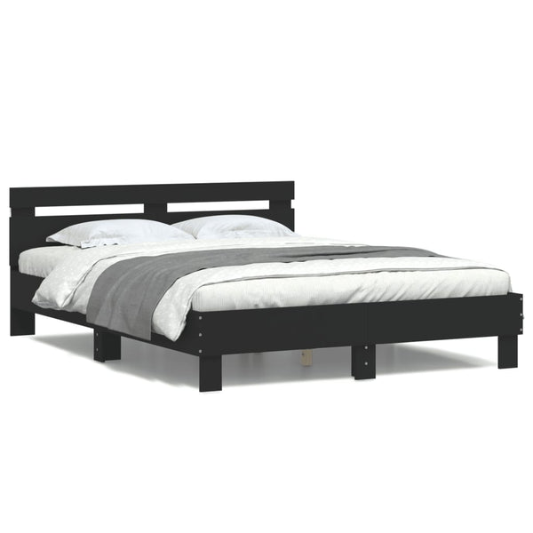 vidaXL Bed Frame with Headboard LED Lighting Black 140x190 cm