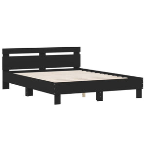 vidaXL Bed Frame with Headboard LED Lighting Black 140x190 cm