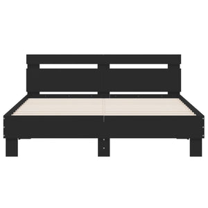 vidaXL Bed Frame with Headboard LED Lighting Black 140x190 cm