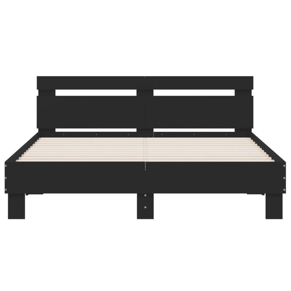 vidaXL Bed Frame with Headboard LED Lighting Black 140x190 cm