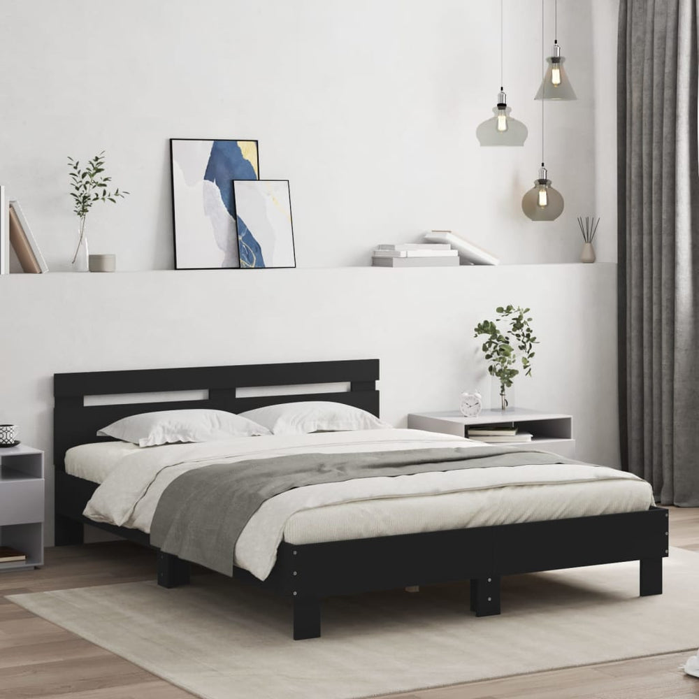 vidaXL Bed Frame with Headboard LED Lighting Black 140x190 cm