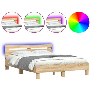 vidaXL Bed Frame with Headboard LED Lighting Sonoma Oak 140x190cm