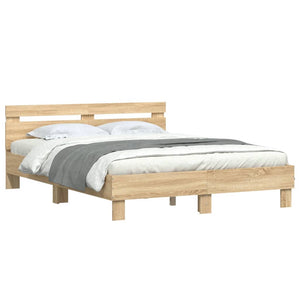 vidaXL Bed Frame with Headboard LED Lighting Sonoma Oak 140x190cm