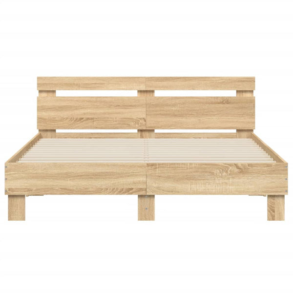 vidaXL Bed Frame with Headboard LED Lighting Sonoma Oak 140x190cm
