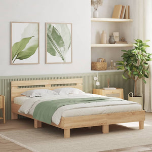 vidaXL Bed Frame with Headboard LED Lighting Sonoma Oak 140x190cm