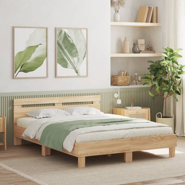 vidaXL Bed Frame with Headboard LED Lighting Sonoma Oak 140x190cm